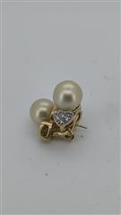 Pearl Gold-Diamond & Stone Earrings 6 Diamonds .18 Carat T.W. 14K Yellow Gold